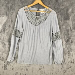 A Diva Large Gray Peasant Top Crochet Cottagecore Light Fairy